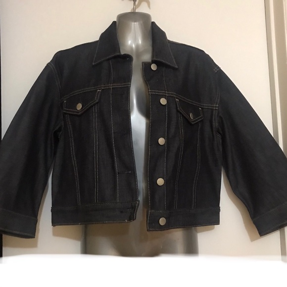 New. GAP 1969 Oversized Crop Denim Jacket | Cropped Sleeves: Dark Blue Small - Picture 2 of 15